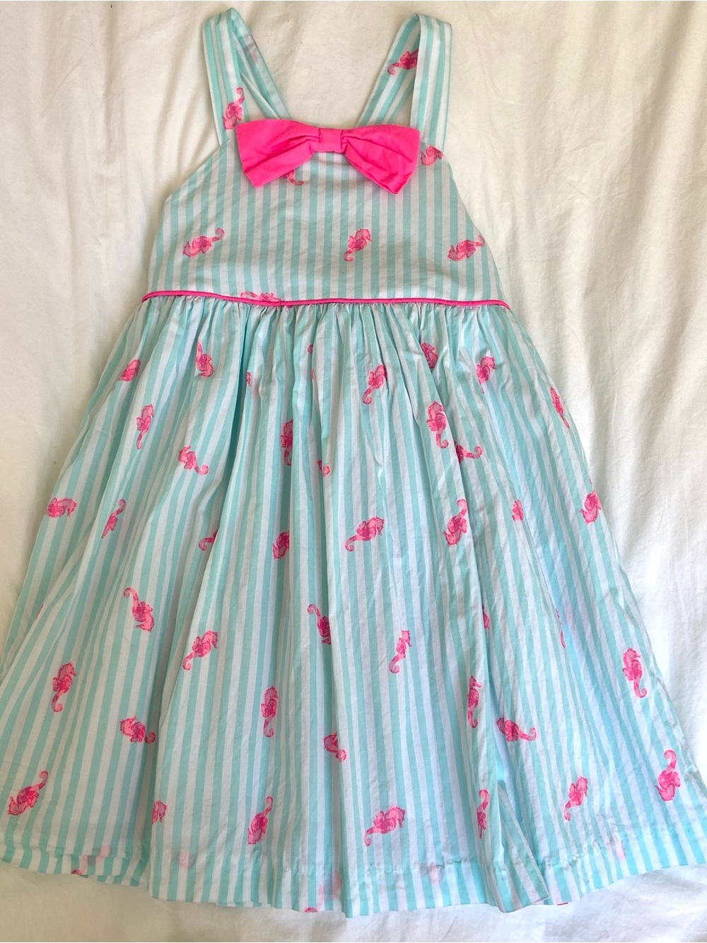 Tommy Bahama Dress Girls Size 7 Seahorse Stripes Coastal Beach Resortwear Bow